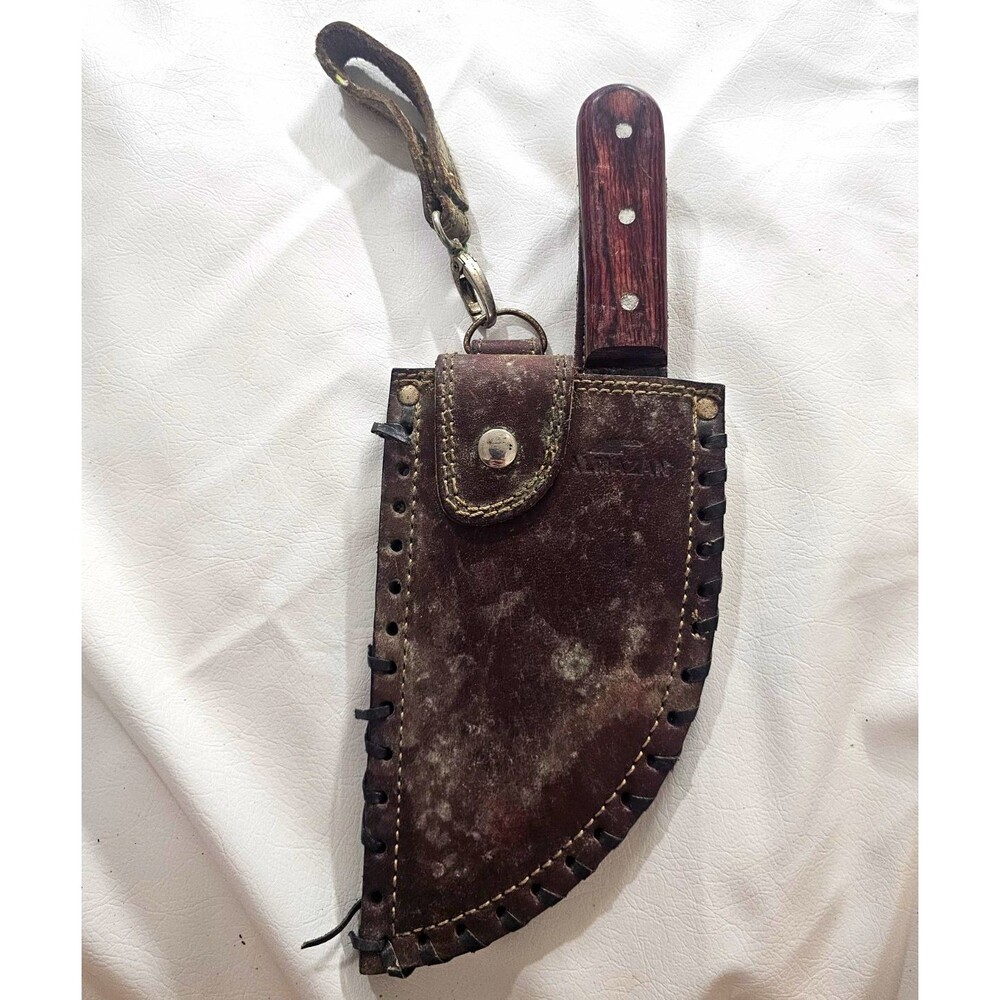 Almazan-style Serbian Chef Knife Fixed  Knife 4.1-5in with buckle Sheath VTG